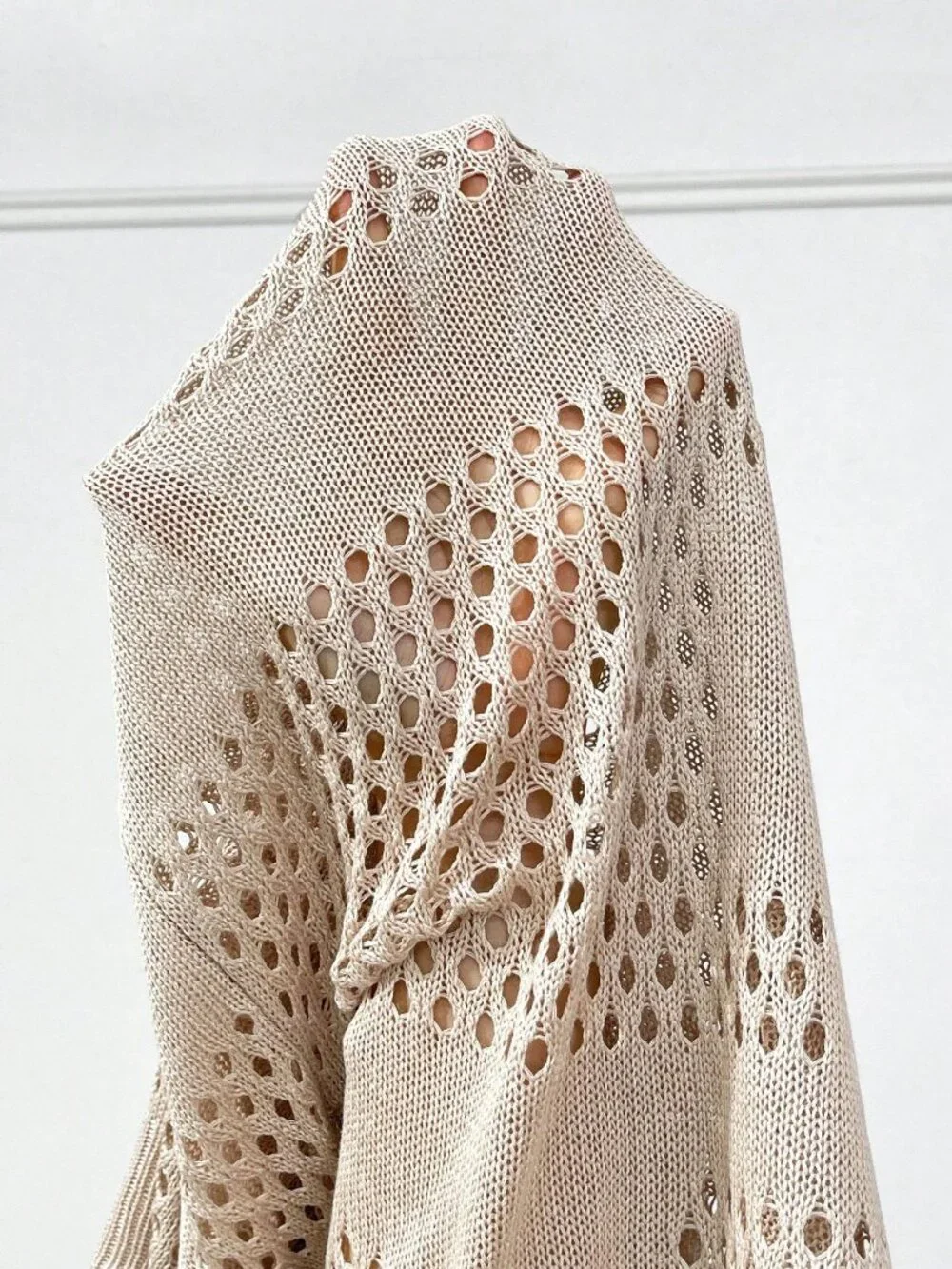 Apricot Casual Women's Loose Drop Sleeve Pointelle Knit Duster Cardigan